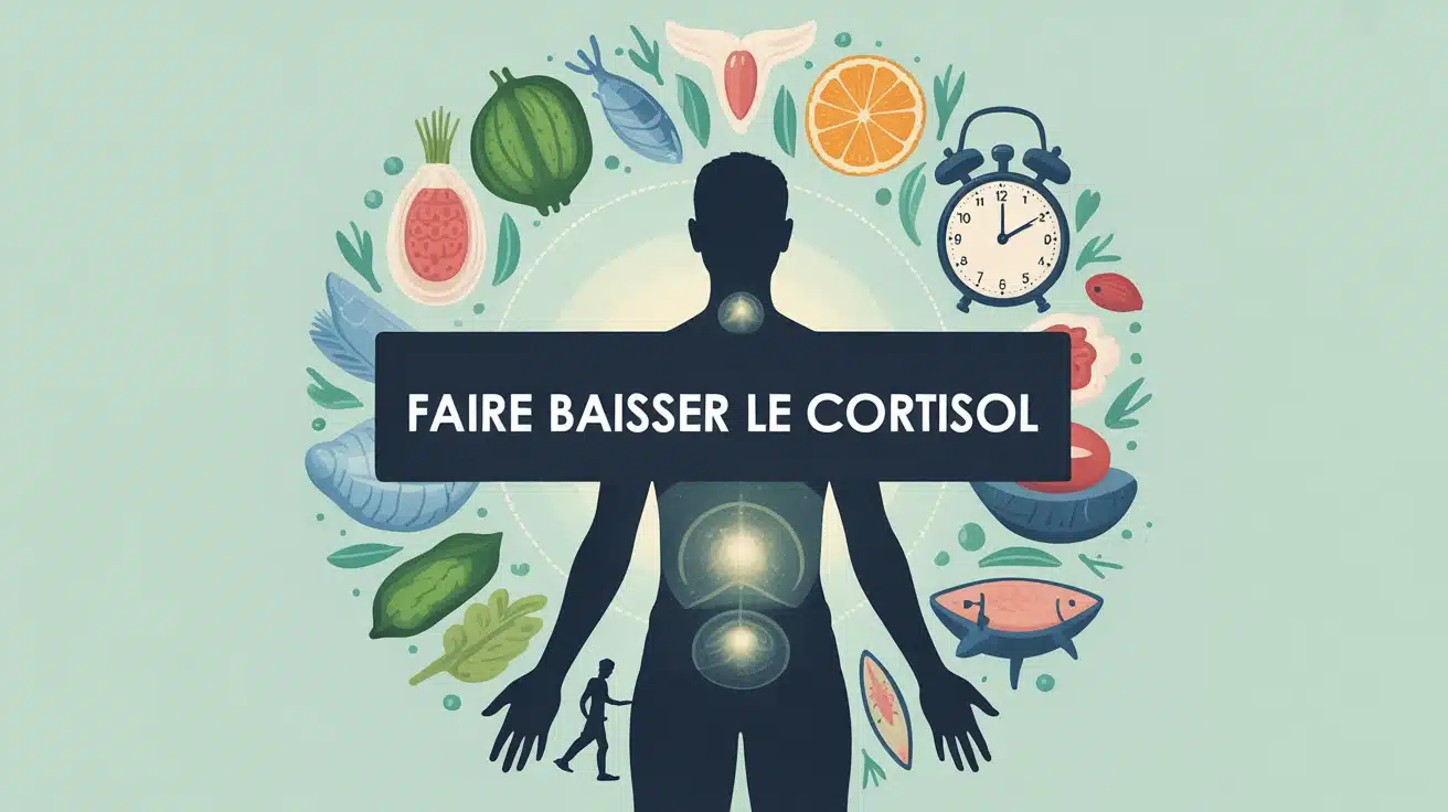 illustration vectorielle pour faire baisser le cortisol avec silhouette et symboles de bien-être