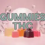 Bonbons gummies THC colorés sur fond apaisant