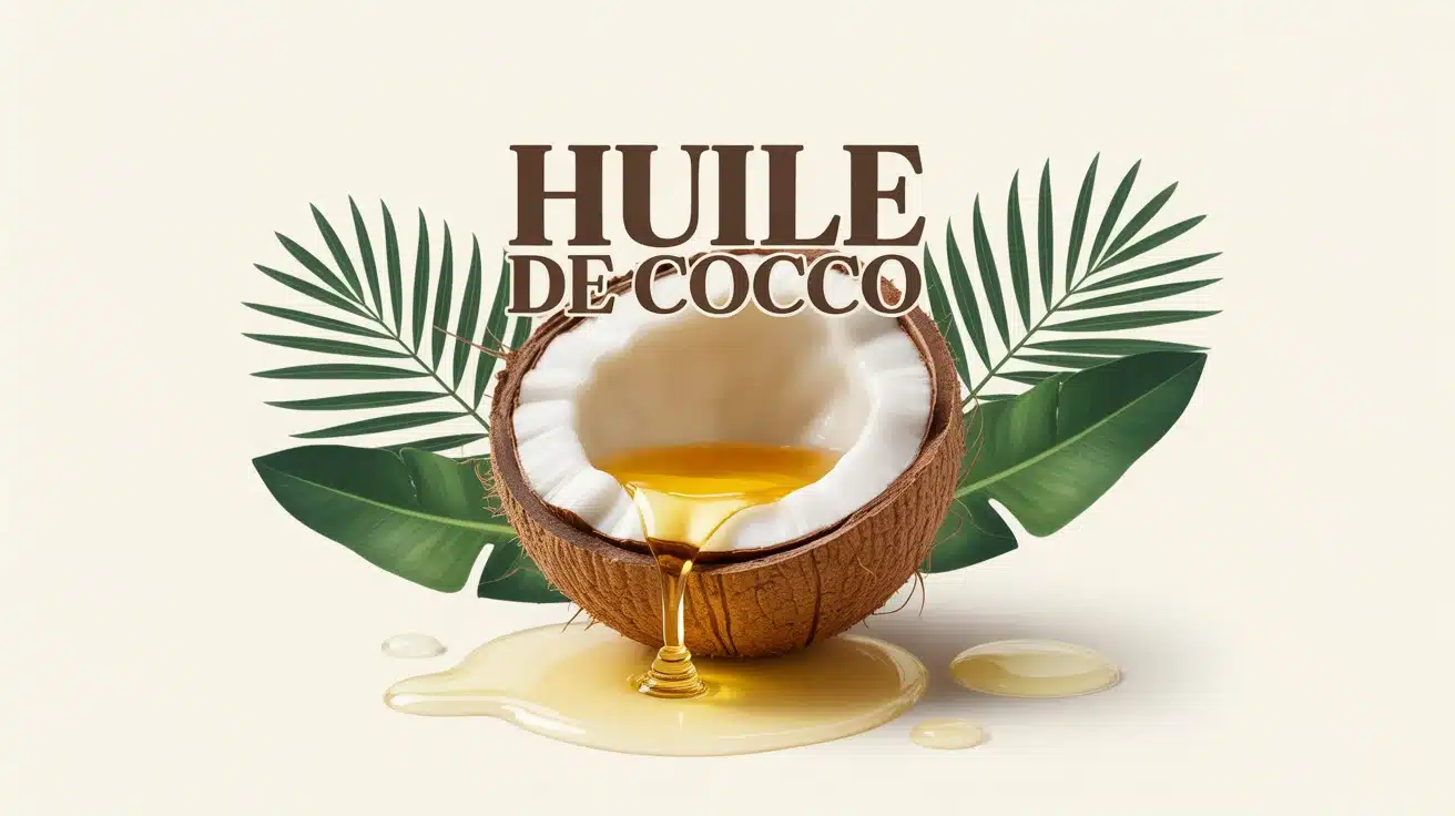 noix de coco ouverte avec huile de coco brillante