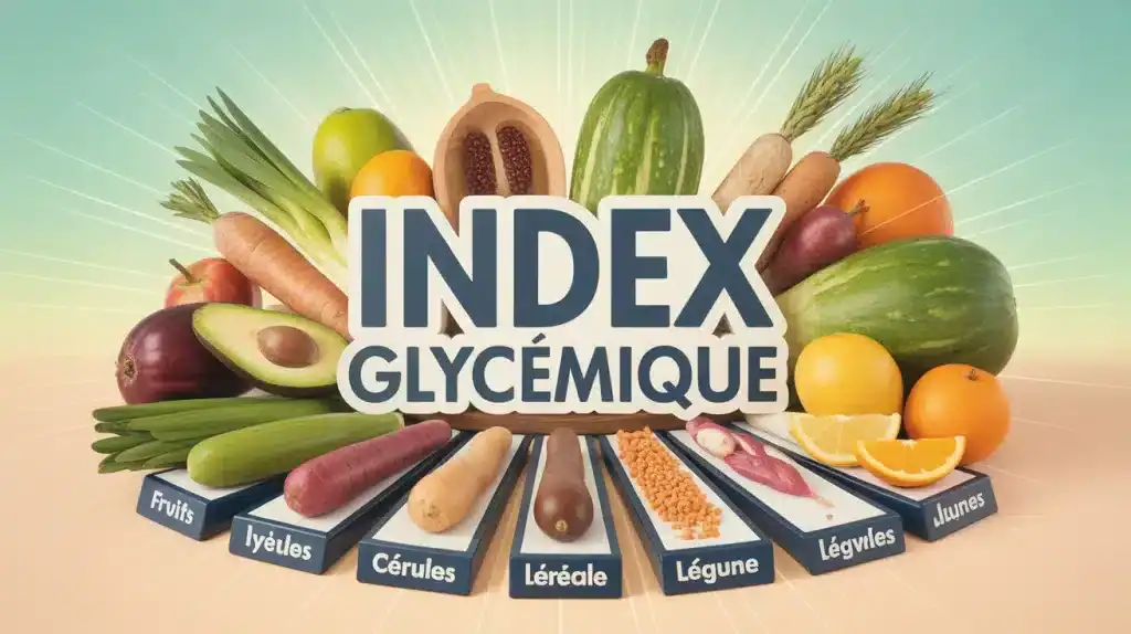 Illustration de l index glycémique avec aliments et variations de glycémie