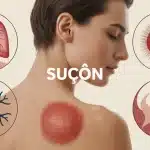 suçon rouge vif sur cou avec symboles capillaires froid chaleur