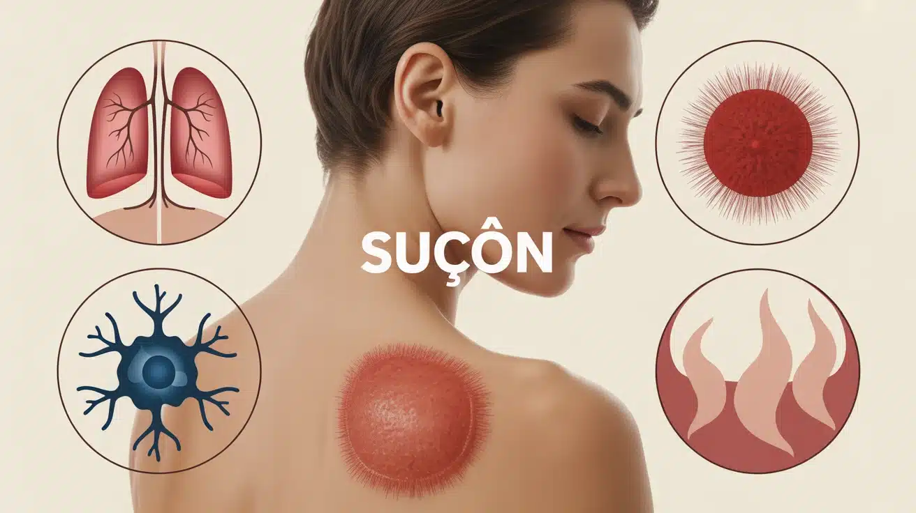 suçon rouge vif sur cou avec symboles capillaires froid chaleur