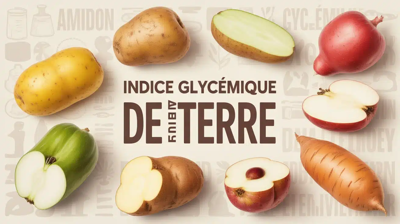 Illustration indice glycémique de la pomme de terre avec pommes de terre et schémas d'amidon