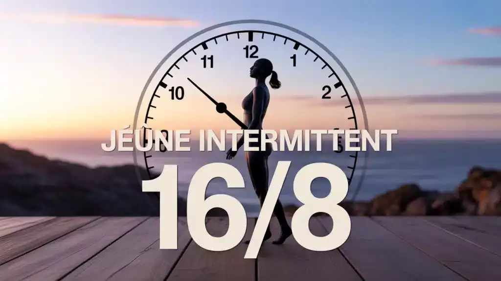 Illustration jeûne intermittent 16 8 silhouette perte de poids horloge