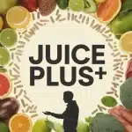 Illustration Juice Plus Plus fruits legumes capsules silhouette personnage