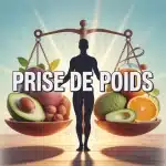 illustration prise de poids avec balance et aliments nutritifs