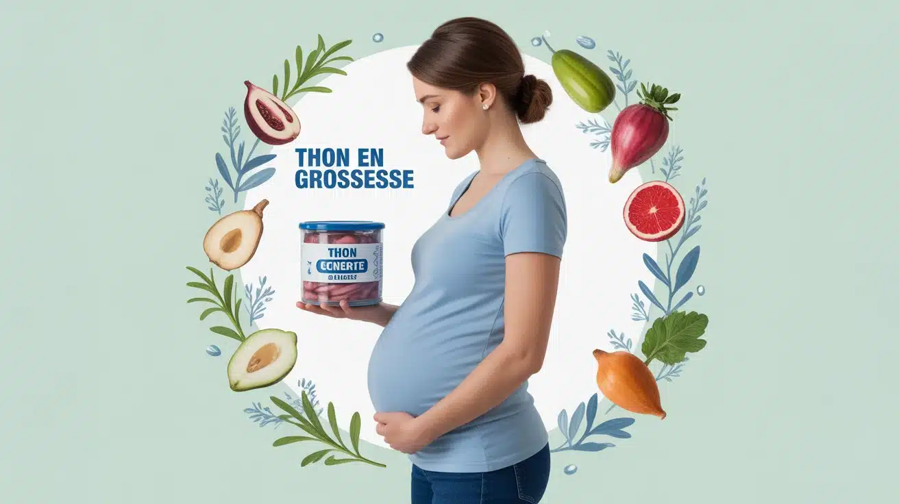 Femme enceinte tenant une boîte de thon en boîte pour grossesse