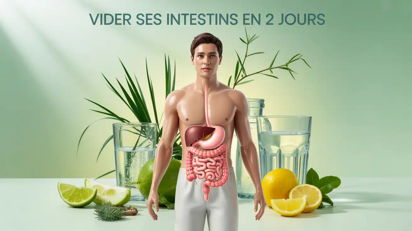 corps stylisé avec systeme digestif et elements naturels pour vider ses intestins en 2 jours