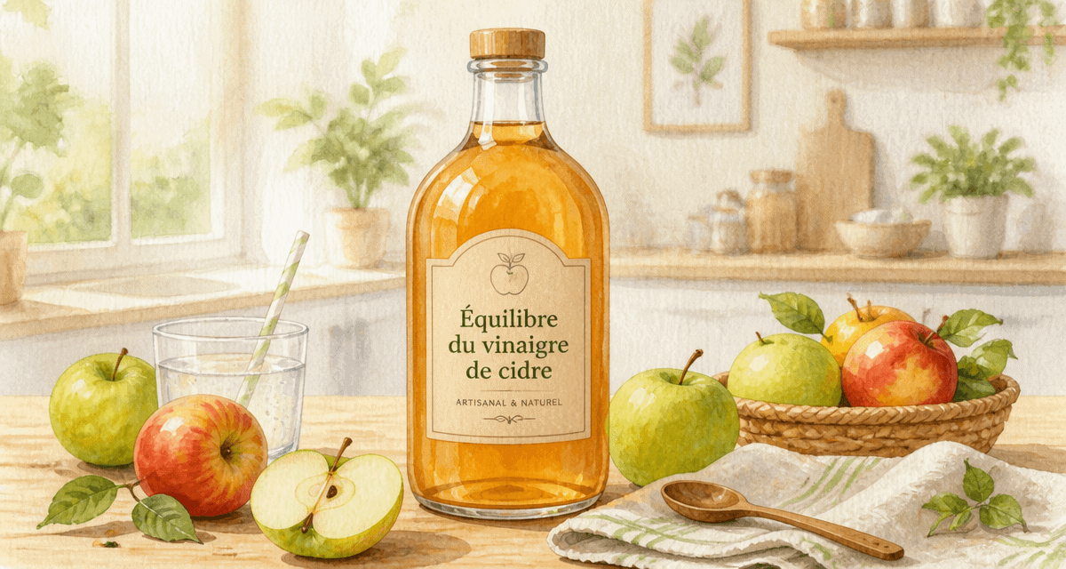 Avantages et inconvenients du vinaigre de cidre illustrés sur table