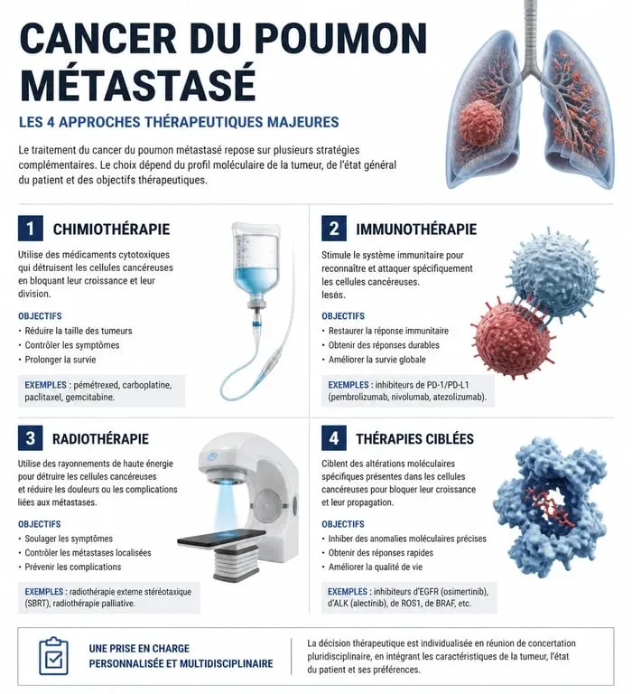Infographie des traitements contre le cancer du poumon métastasé