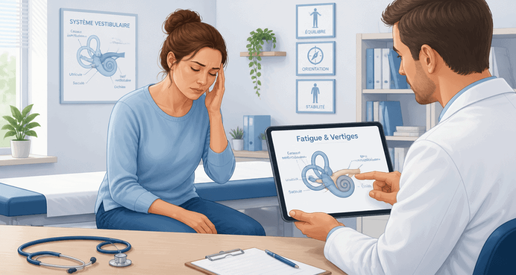 femme fatiguée médecin schéma fatigue vertige
