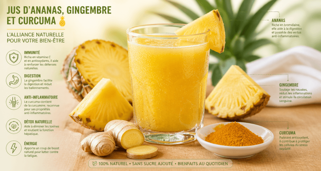 Jus d'ananas bienfaits avec ananas frais et épices