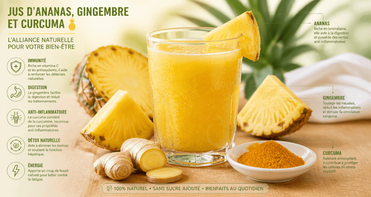 Jus d'ananas bienfaits avec ananas frais et épices