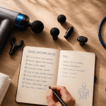 pistolet massage avis kiné sur table avec accessoires