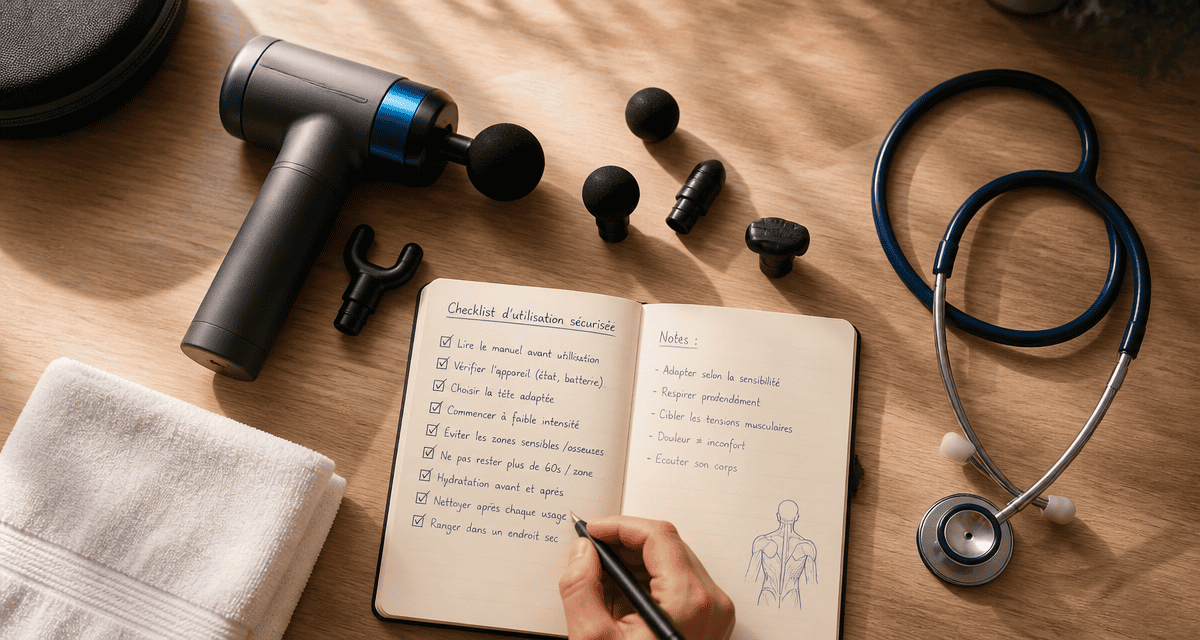 pistolet massage avis kiné sur table avec accessoires