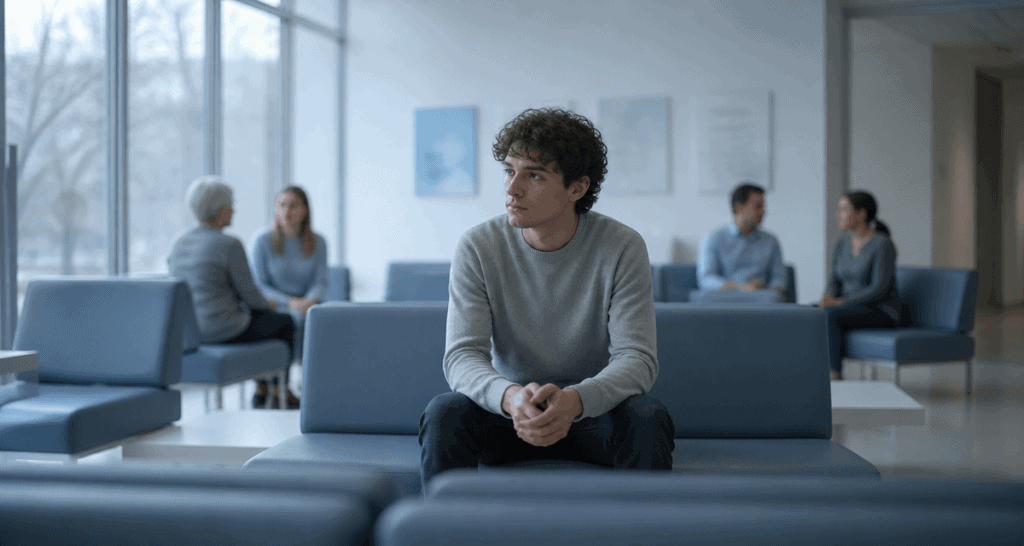 pression sociale jeune adulte isolé salle d'attente