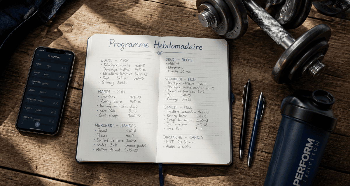 programme musculation pour une semaine carnet planning haltères