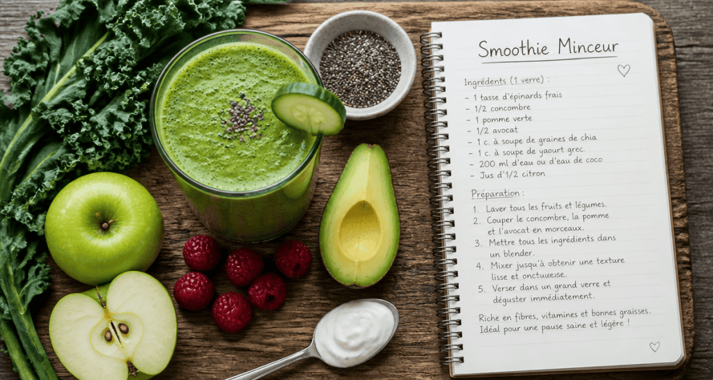 smoothie perte de poids vert avec ingrédients frais