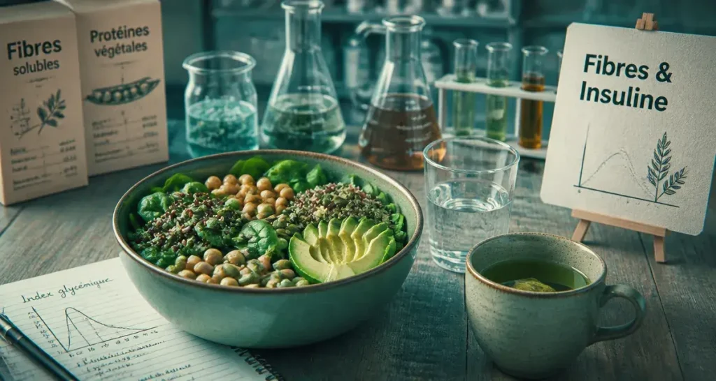 Aliment pour perdre le ventre : bowl quinoa, pois chiches et avocat, fibres & insuline