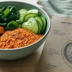 Aliments riches en fibres pour maigrir : bol de lentilles et légumes, macro