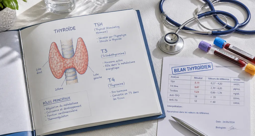 bilan thyroïdien t3 t4 tsh sur bureau médical