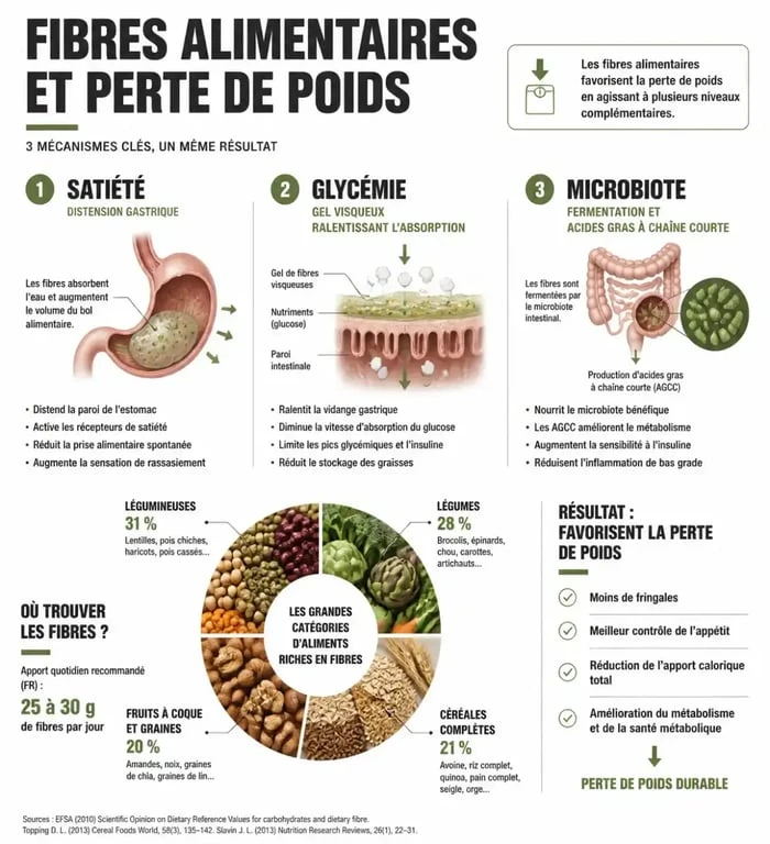 Infographie sur les bienfaits des aliments riches en fibres pour maigrir et la perte de poids