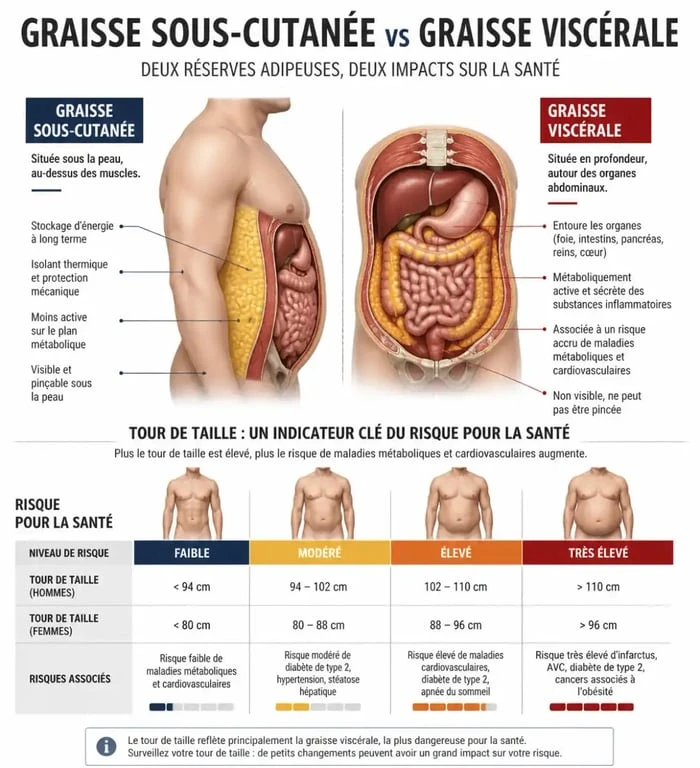 Infographie sur les risques santé liés au tour de taille et à la graisse viscérale