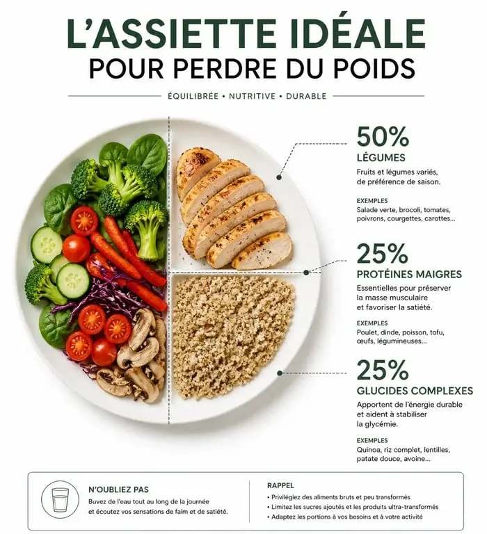 Infographie sur la composition d'une assiette équilibrée pour maigrir vite et bien