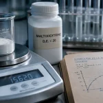 Maltodextrine : poudre blanche, balance de laboratoire, usages sportifs