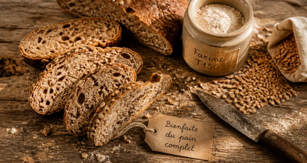 pain complet bienfait tranches artisanales sur table