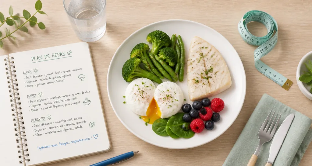 Perdre poids 1 semaine assiette saine mètre ruban