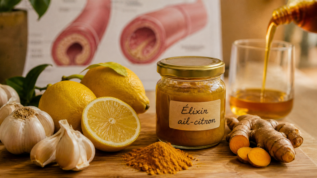 Remède de grand-mère pour déboucher les artères : ail-citron curcuma, bocal d’élixir
