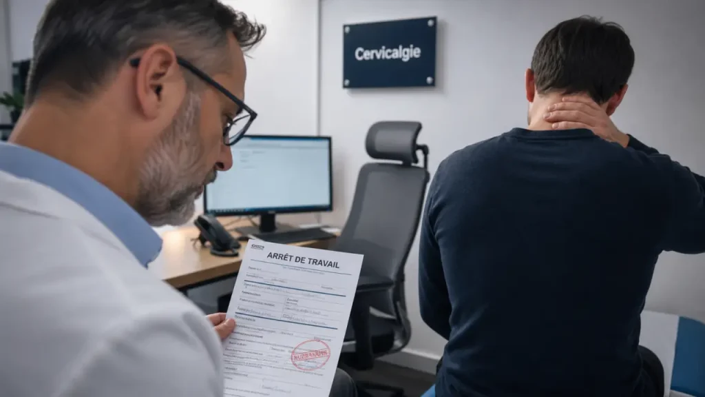 Arrêt de travail pour cervicalgie : quand il s’impose, combien de temps il dure et comment reprendre sans rechute