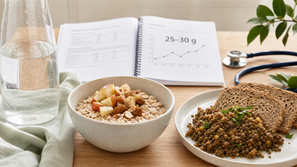 Combien de gramme de fibre par jour : 30 g avec flocons d’avoine, lentilles et pain complet
