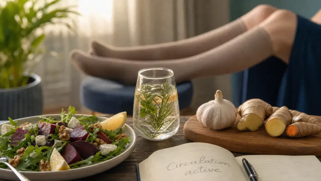 Comment augmenter le flux sanguin naturellement : salade betterave et jambes surélevées