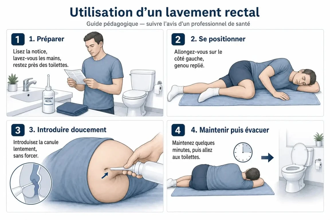 Normacol lavement comment utiliser : schéma en 4 étapes de l’administration rectale