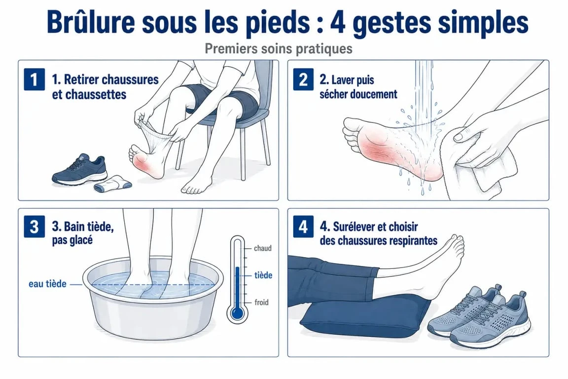 Brûlure sous les pieds que faire : gestes pour soulager rapidement et éviter l’irritation