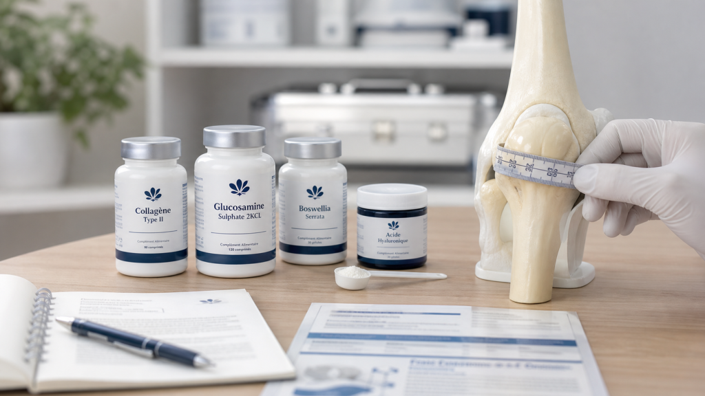 Médicament pour les articulations et le cartilage : flacons et mesure d’articulation