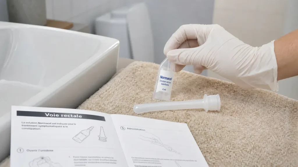 Normacol lavement comment utiliser : 5 à 20 minutes, position sur le côté gauche