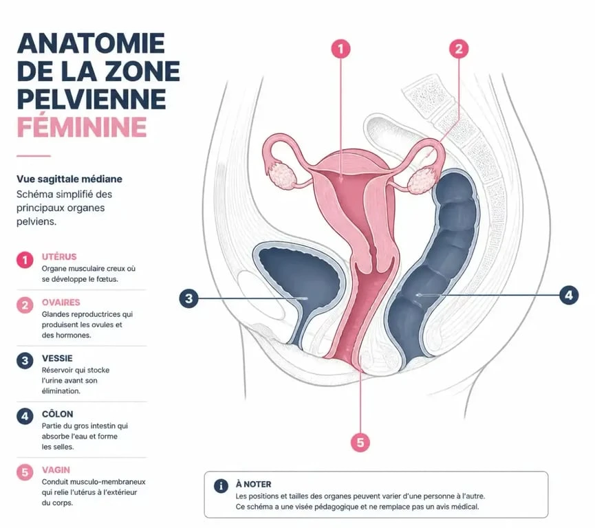 Schéma anatomique simplifié pour comprendre le mal au bas du ventre femme