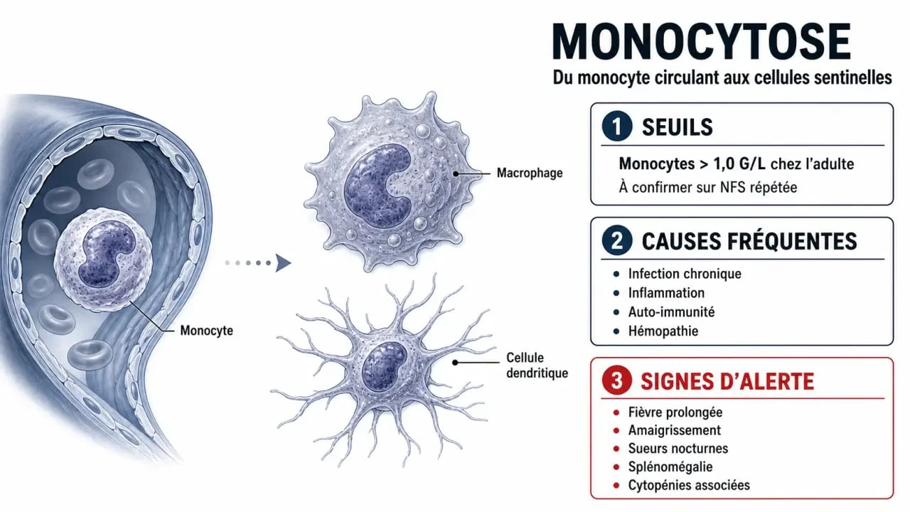 Monocytes taux élevé : schéma des seuils, des causes possibles et des signes d’alerte