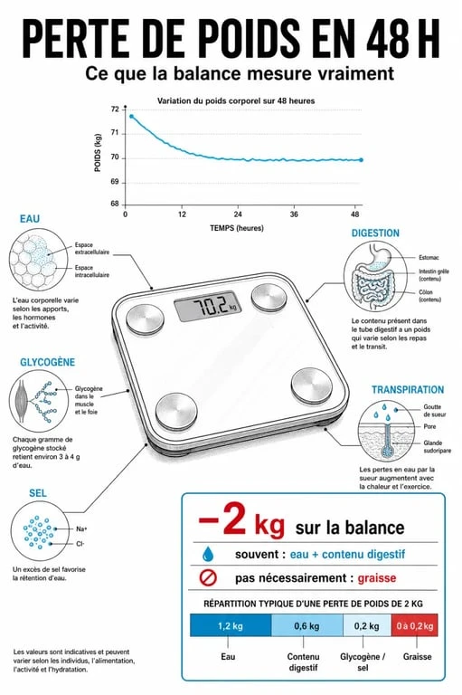 J ai perdu 2 kilos en 2 jours : infographie sur les causes possibles d’une baisse rapide de poids