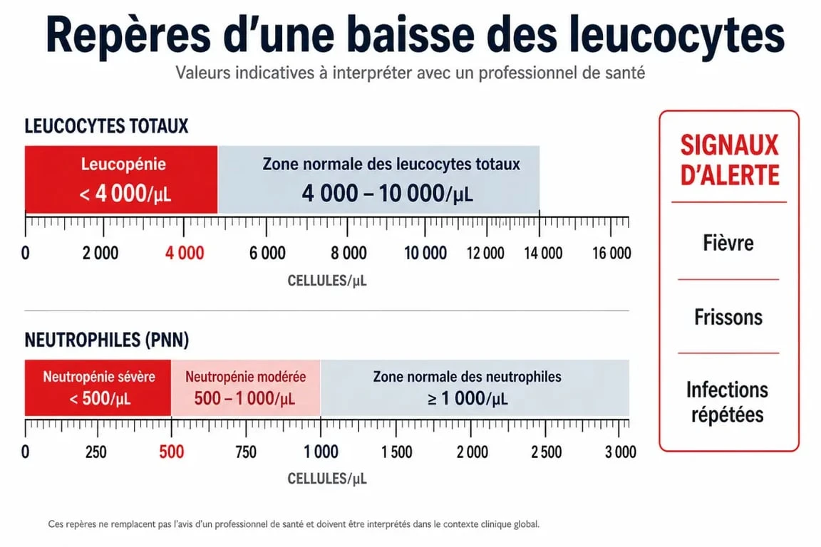 Leucocyte baisse : schéma éditorial des seuils et signes d’alerte