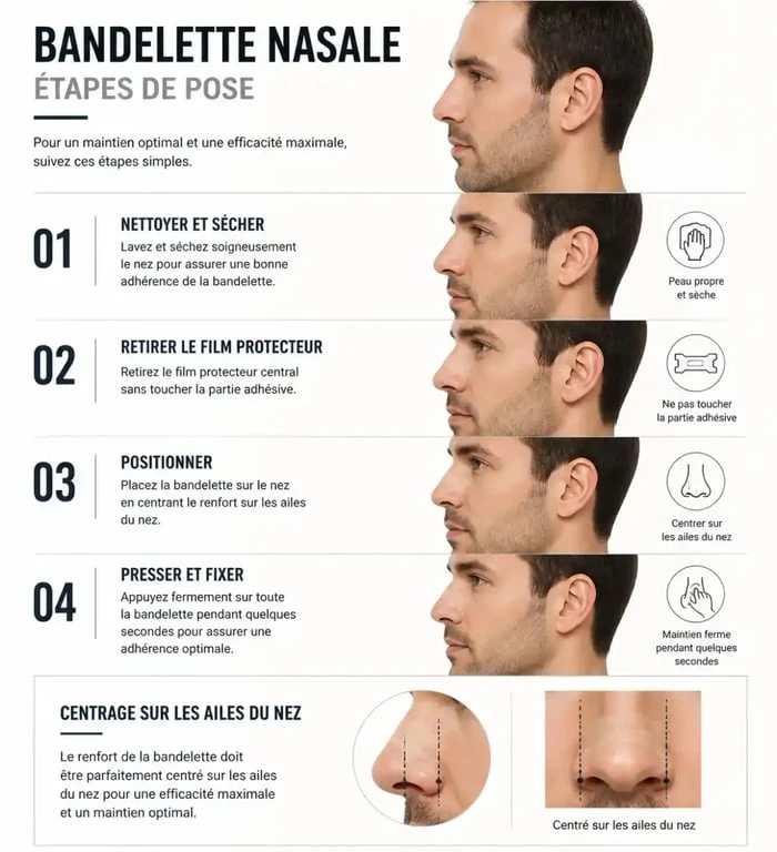 Étapes de pose d'un pansement pour nez pour une efficacité respiratoire optimale