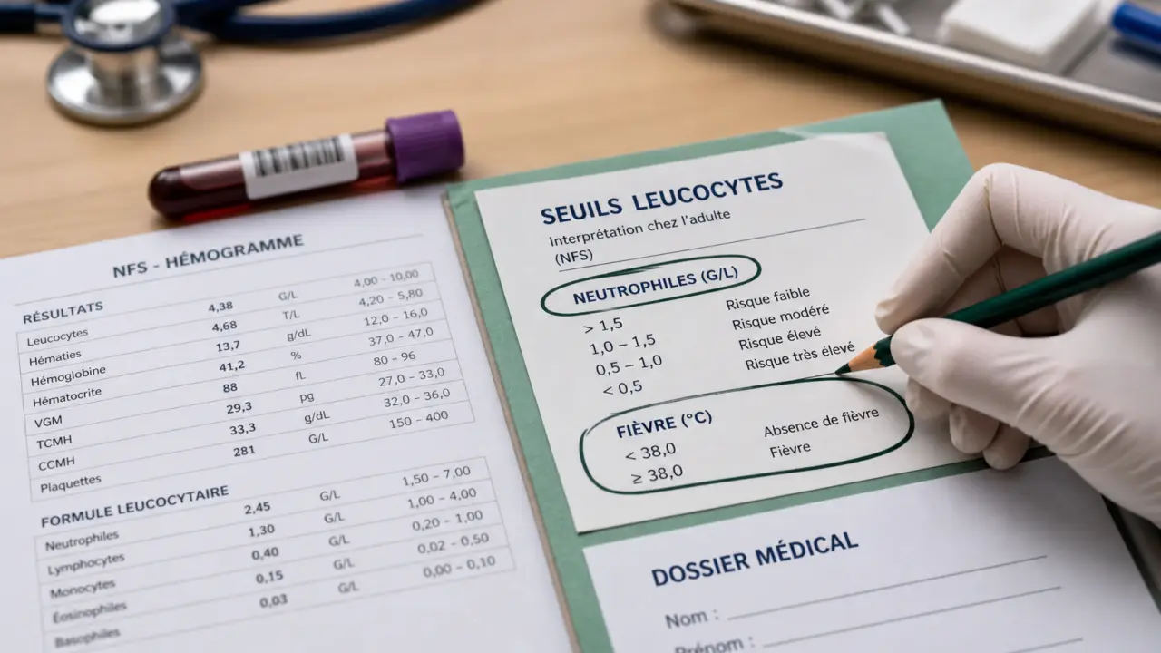Leucocyte baisse : seuils critiques, neutrophiles et fièvre (NFS)
