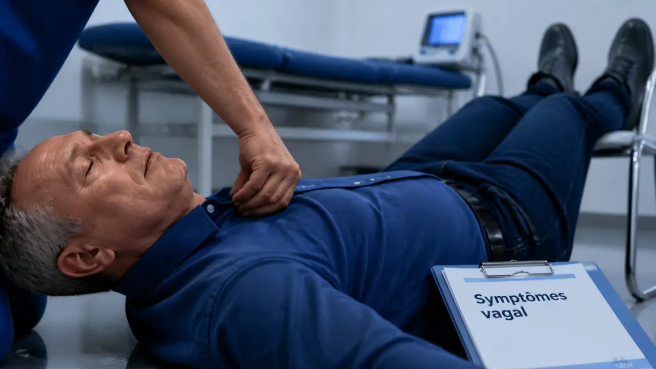 Malaise vagal symptômes : pâleur, sueurs froides et vision trouble, patient en consultation médicale