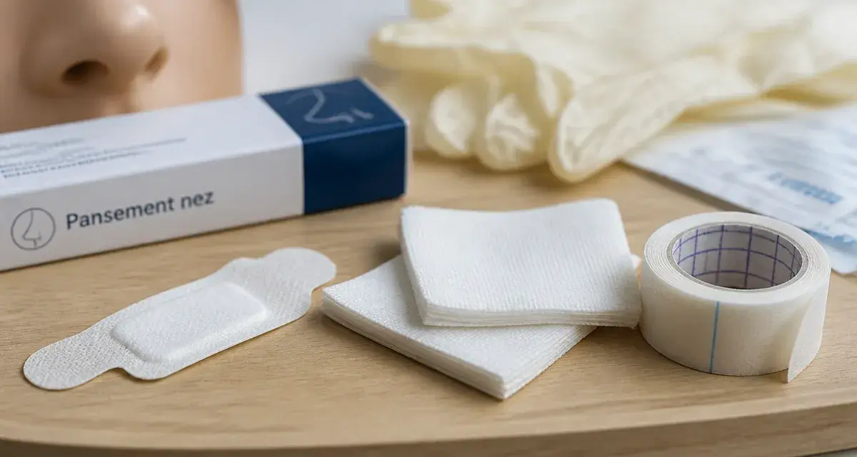 Pansement pour nez : bandelette hypoallergénique et compresses stériles