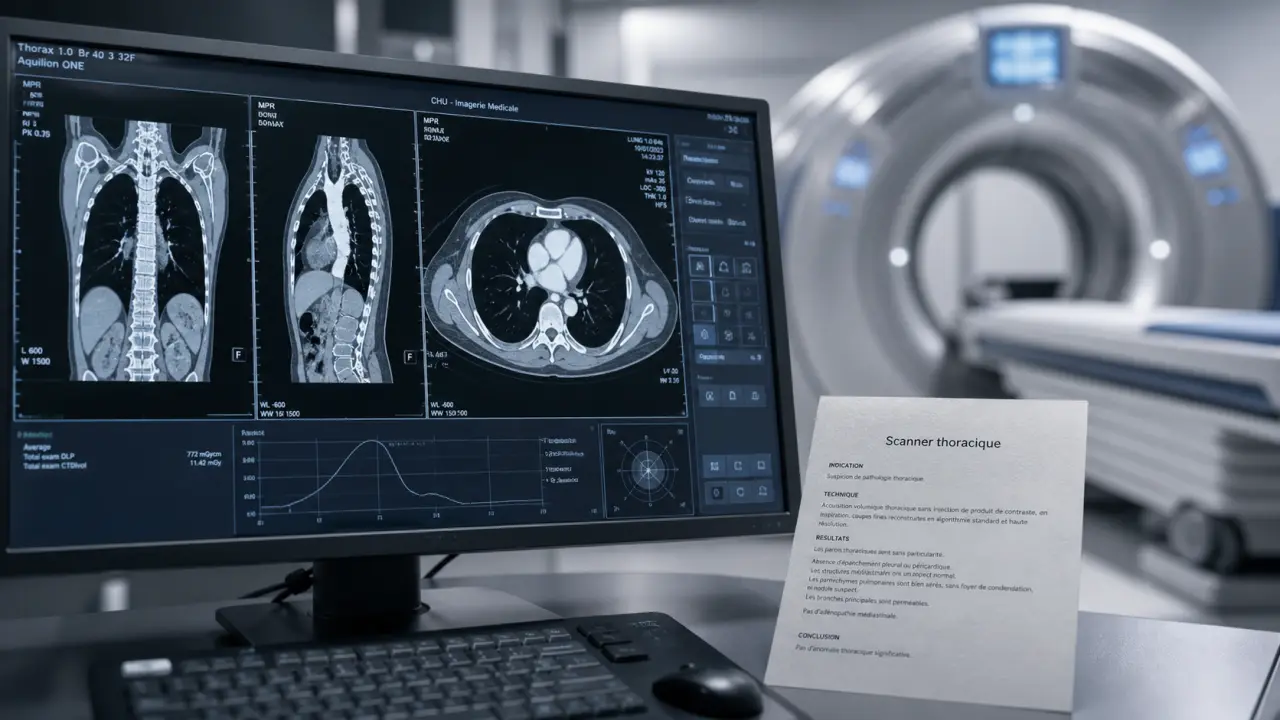 Scanner thoracique : vue de l’imagerie poumons et vaisseaux avec injection