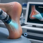 Shockwave therapy : gel ultrasonique sur le talon, ondes de choc pour fasciite plantaire