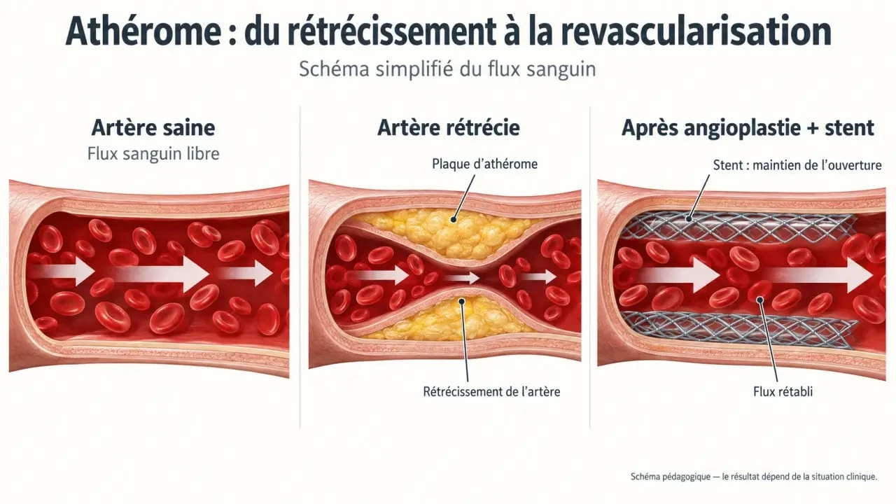 Schéma pour comprendre comment déboucher les artères et rétablir le flux sanguin